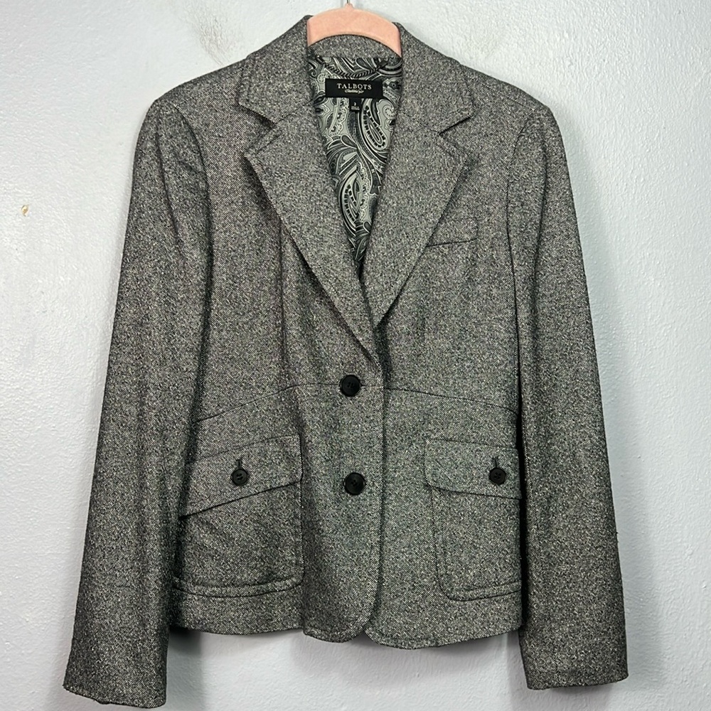 Talbots Wool Blend Navy Blue White Navy Blue Two Button Blazer Jacket 2